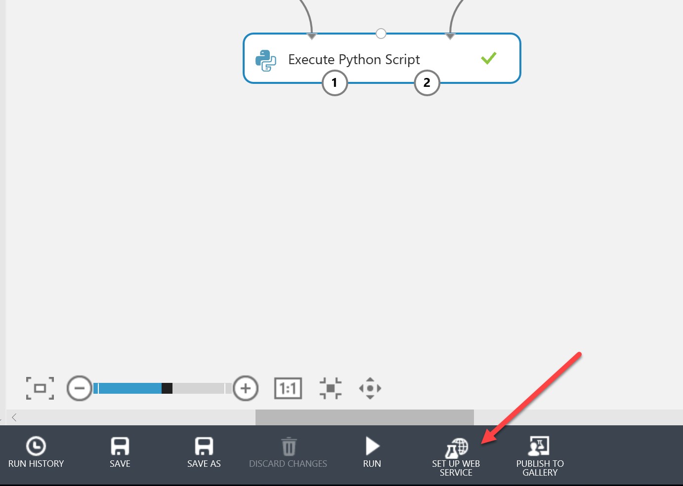Highlighting the 'Set up Web Service' option beneath the current experiment