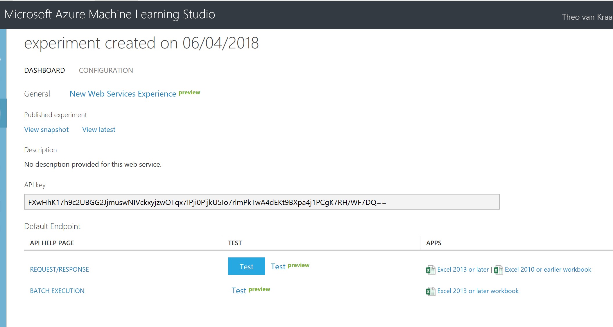 The screen containing the API key