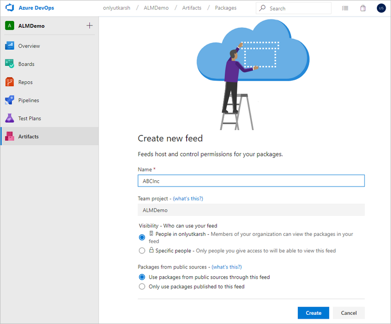 Creating a new feed in Azure DevOps