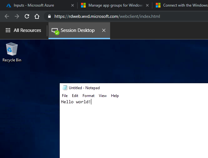 A Windows 10 desktop session running via the HTML5 client right in the browser