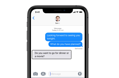 Image of a phone screen and text messages, with the option to have messages read out loud