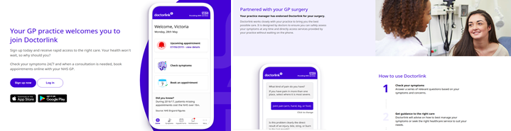 Image showing download of Doctorlink app and partnered with GP surgery
