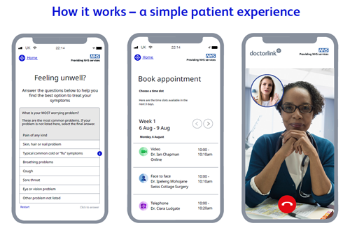 Image of Doctorlink smartphone app showing patient experience