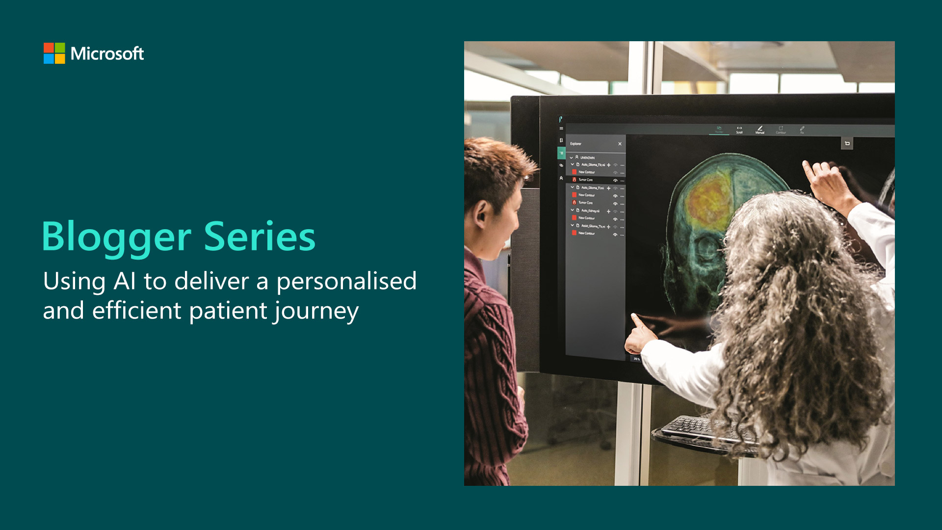 Blogger Series banner showing AI being used in the healthcare setting