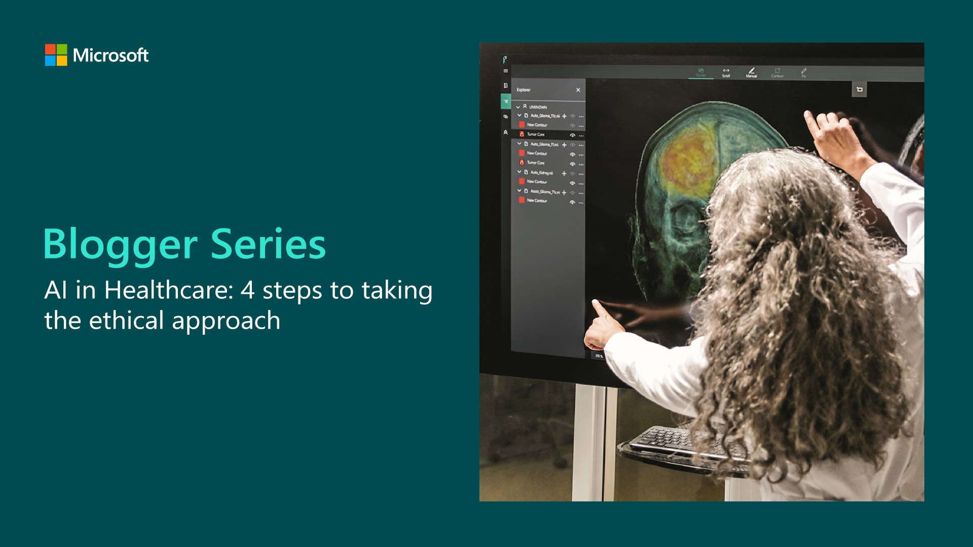 Blogger Series banner showing a healthcare practitioner using AI