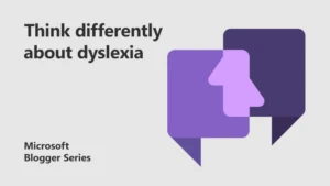 Blogger series thumbnail with chat illustration and title reading think differently about dyslexia