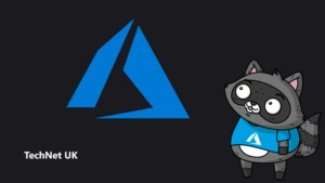 The Azure logo, with a drawing of Bit the Raccoon looking up at it.