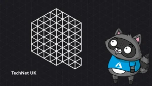 An image representing Azure Quantum, next to an illustration of Bit the Raccoon