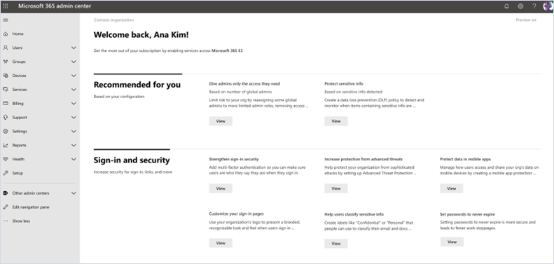 Screenshot of the Onboarding hub in the Microsoft 365 admin center.