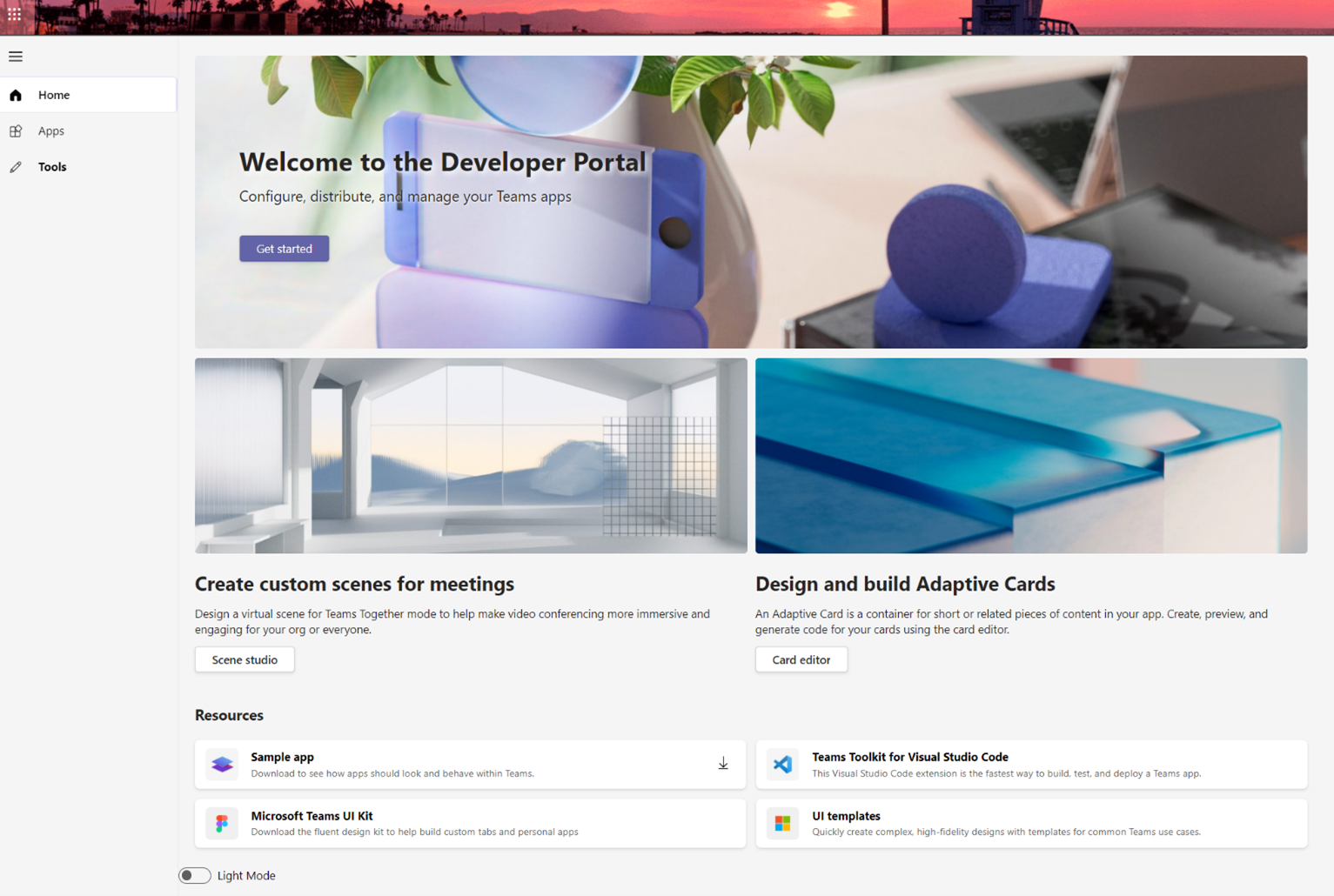 Visual showing the home page of the Developer Portal.