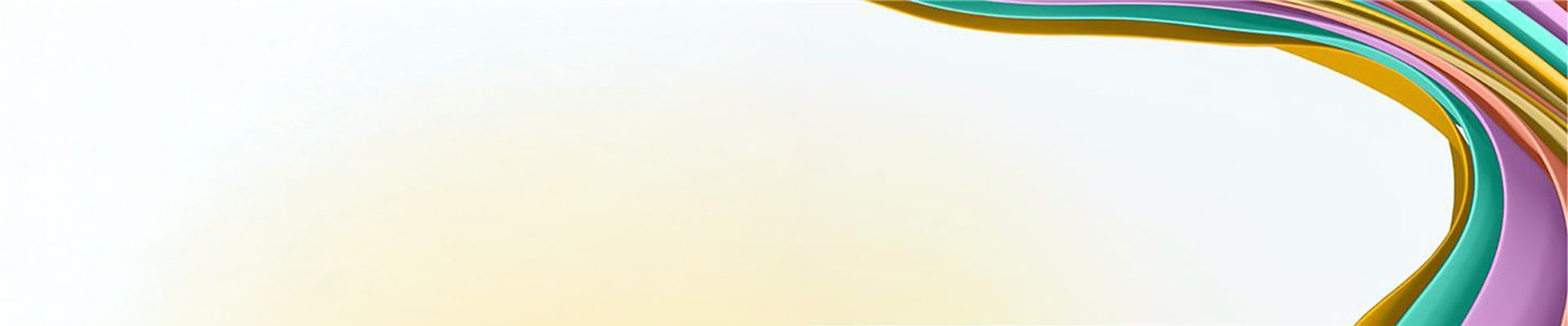 Abstract curved ribbons in teal, gold, pink, and purple flowing across a light background.