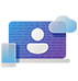 A laptop with a person icon inside along with a small phone and a cloud icon.