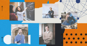 graphic collage showing 5 images with people