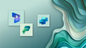 Abstract image with Dynamics 365, Fabric, and Copilot Studio logos