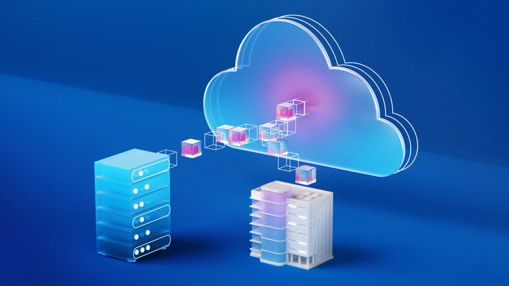 A database feeding information into a cloud.