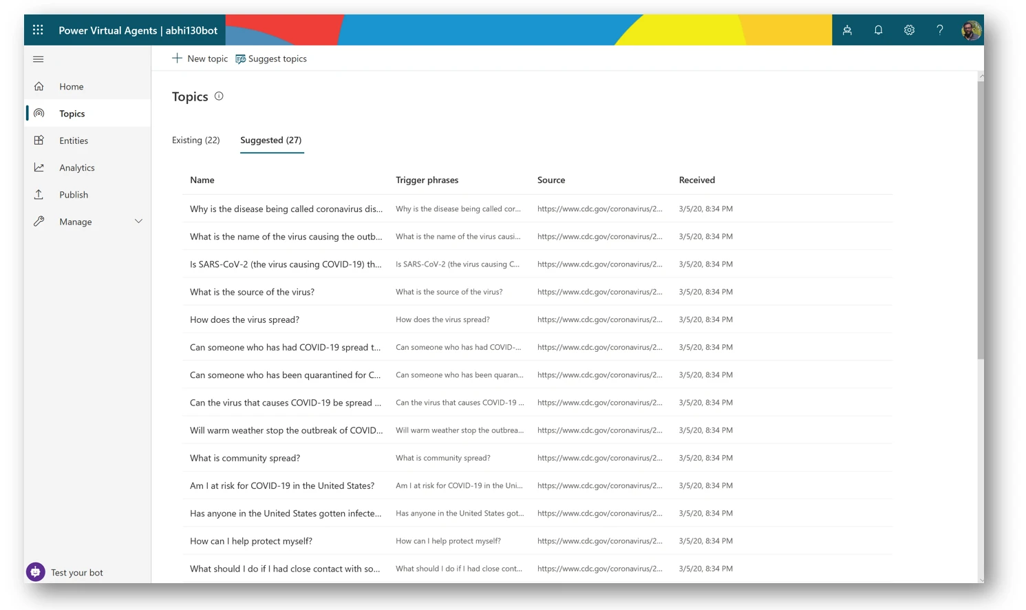 Topics screenshot
