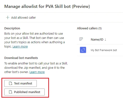 Download Power Virtual Agents skill manifests