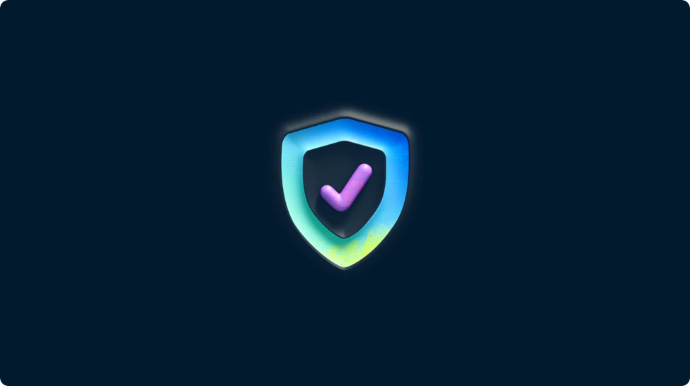 An illuminated security shield with a checkmark, signifying locked-down defenses