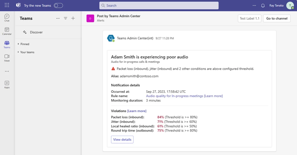 Proactive monitoring of meeting quality in Teams Premium