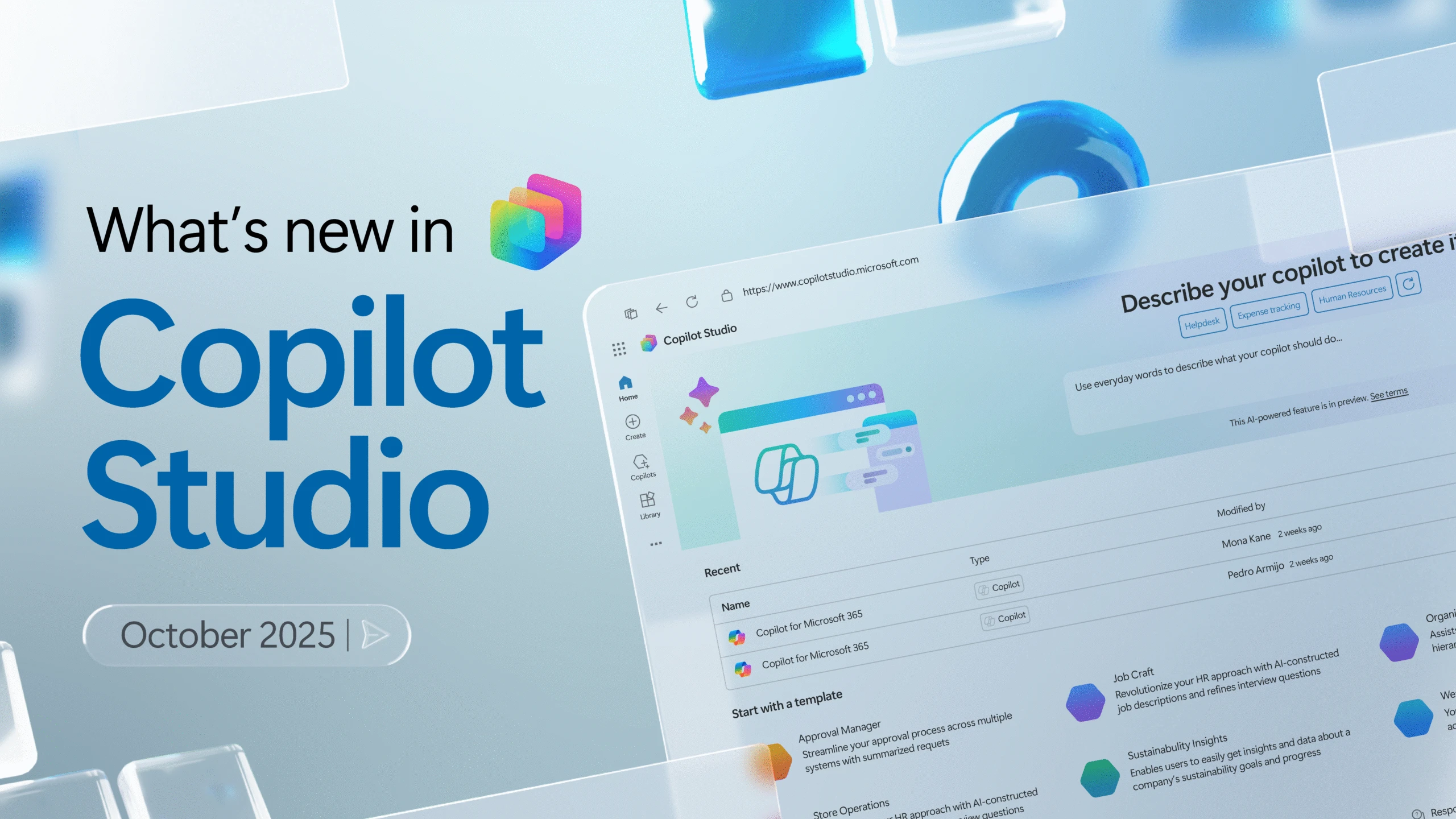A decorative image that says Whats new in Copilot Studio October 2025