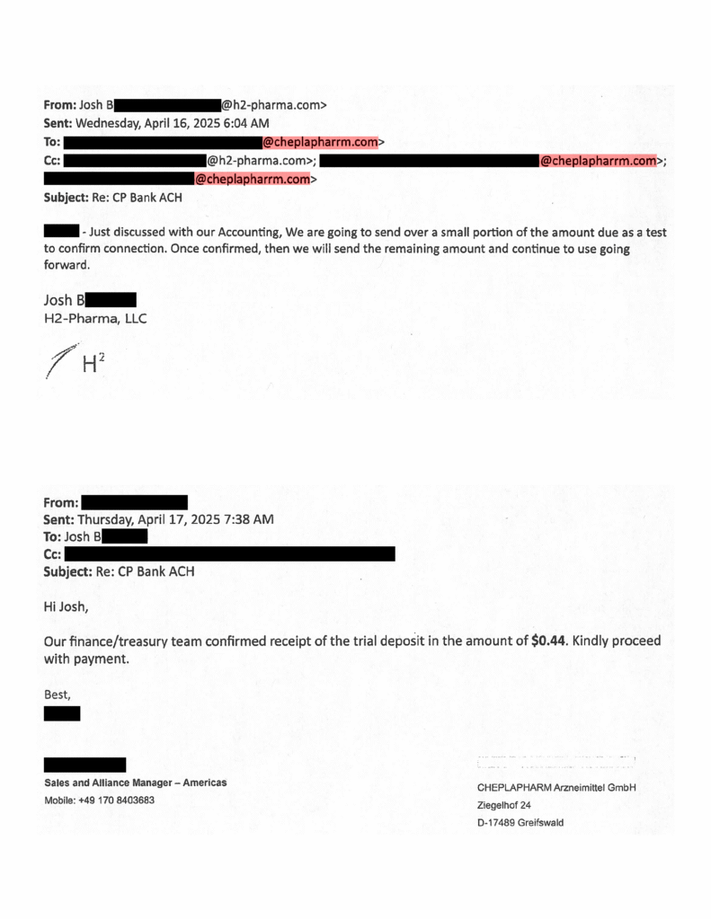 A screenshot of a partially redacted email exchange between Josh B. and cybercriminals posing as a trusted contact.
