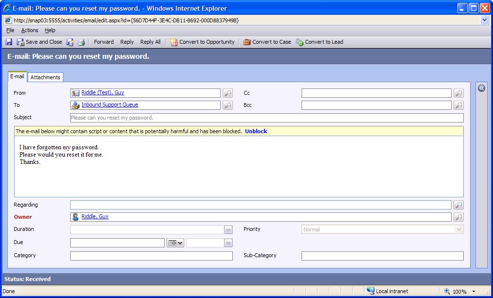 How do I convert an email into a Lead or a Case? Microsoft Dynamics
