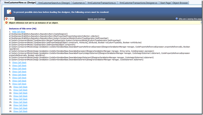 DevExpressStackTracError