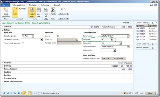 SalesQuotationHeader SalesQuotationHeader
