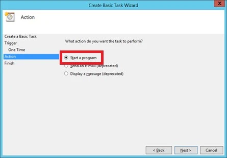 Create basic task wizard. Start a program.