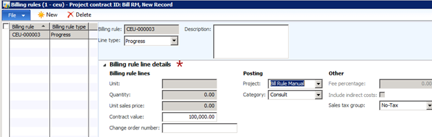 Billing rules. Project contract ID.