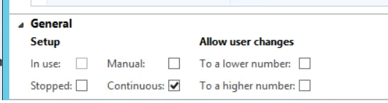 General setup Continuous checkbox.
