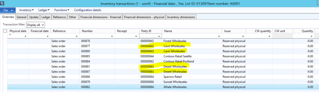 Inventory transactions.