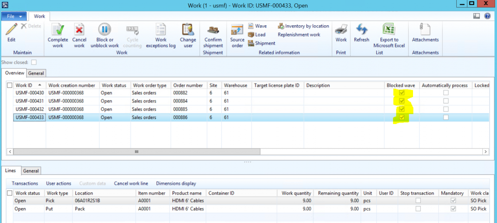 Blocked work Id's due to replenishment requirements.