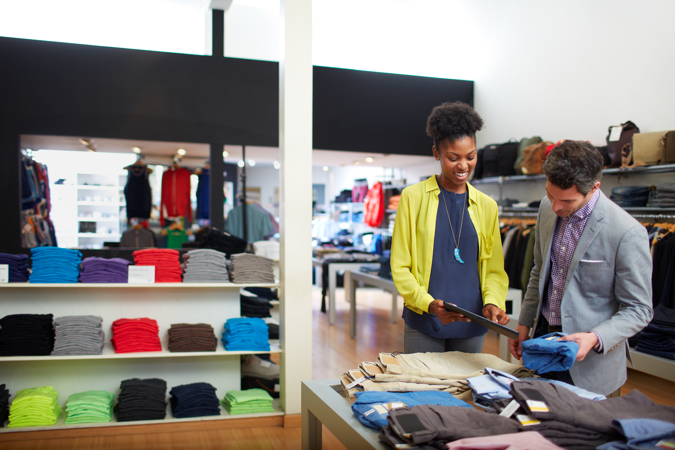 a group of people standing in a room