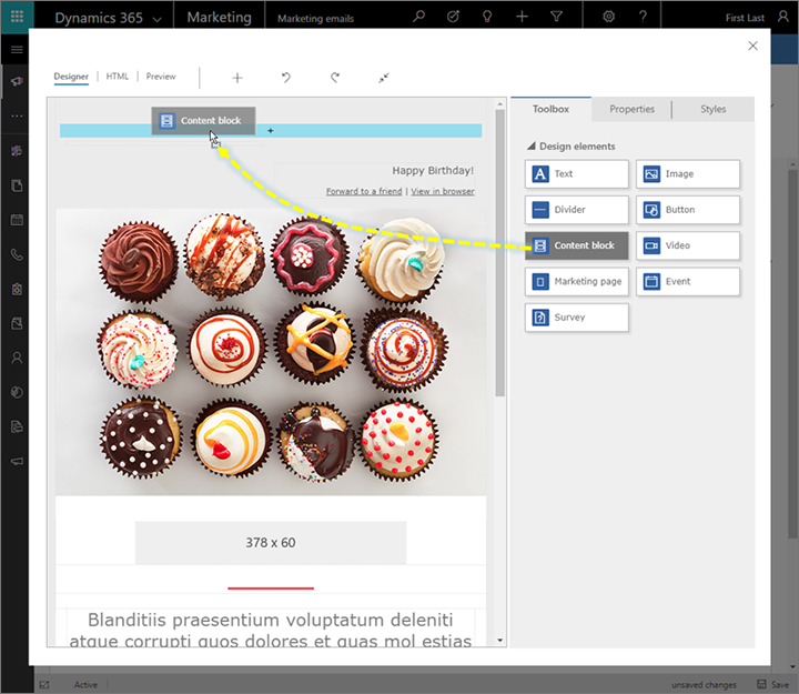 Add a content block to a design