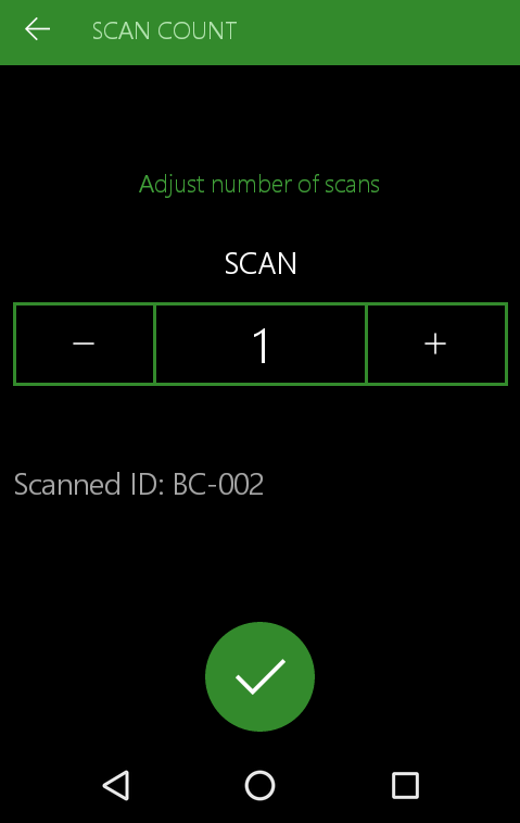 Screen showing adjusting scan count of a specific Scan ID