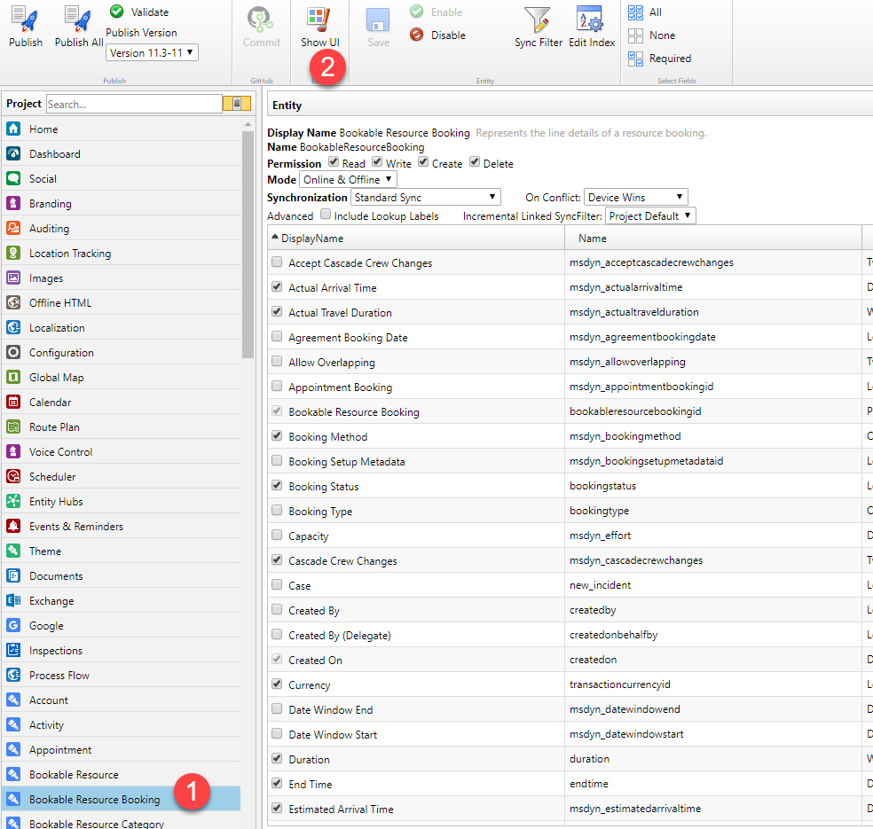 Open the booking entity on the side panel, then click "show UI"