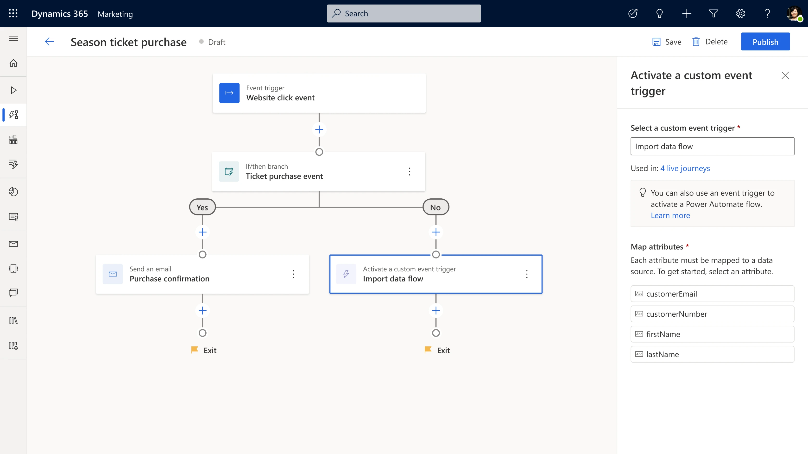 Power Automate flows can raise events that can trigger a journey or steps within a Dynamics 365 Marketing journey.