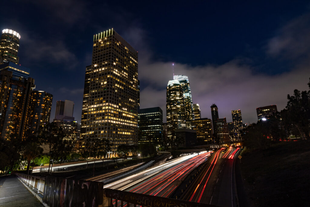 a view of a city at night