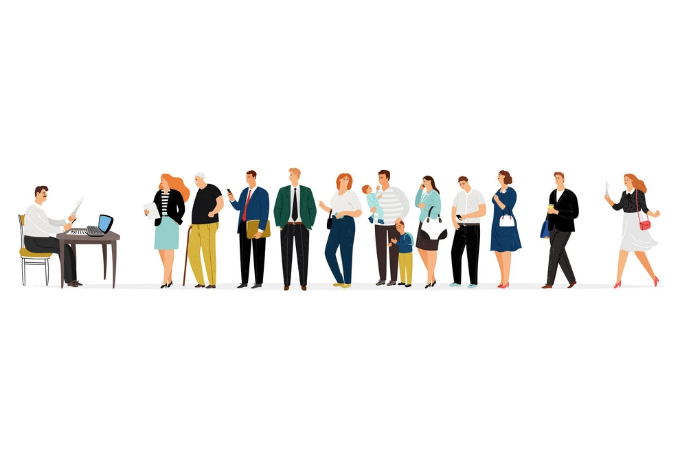 A group of people standing in a line