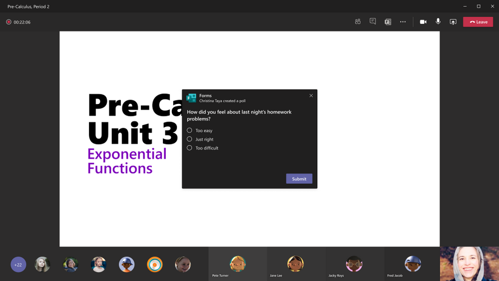 Forms for quick polls are now available during online classes.