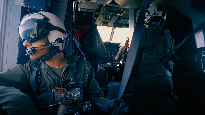 Marines aboard helicopter