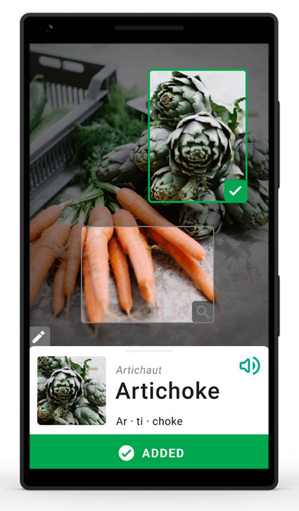 Phone displaying Read My World app identifying Artichokes.