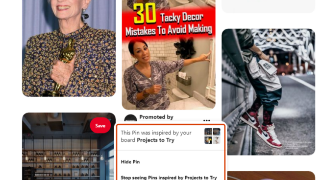 Pinterest shows explanation for recommended Pin.