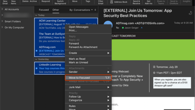 Outlook filters and labels email messages.