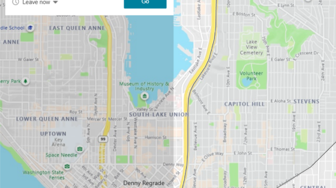 Bing Maps' buttons for modes of transportation.