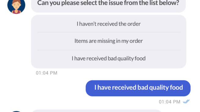 Chatbot informs user when having difficulty.