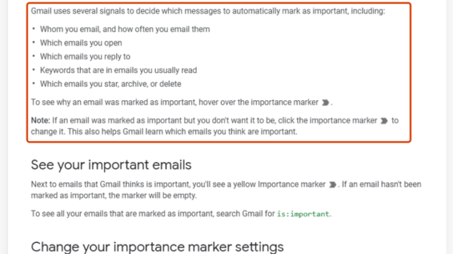Gmail explains the consequences of user actions.