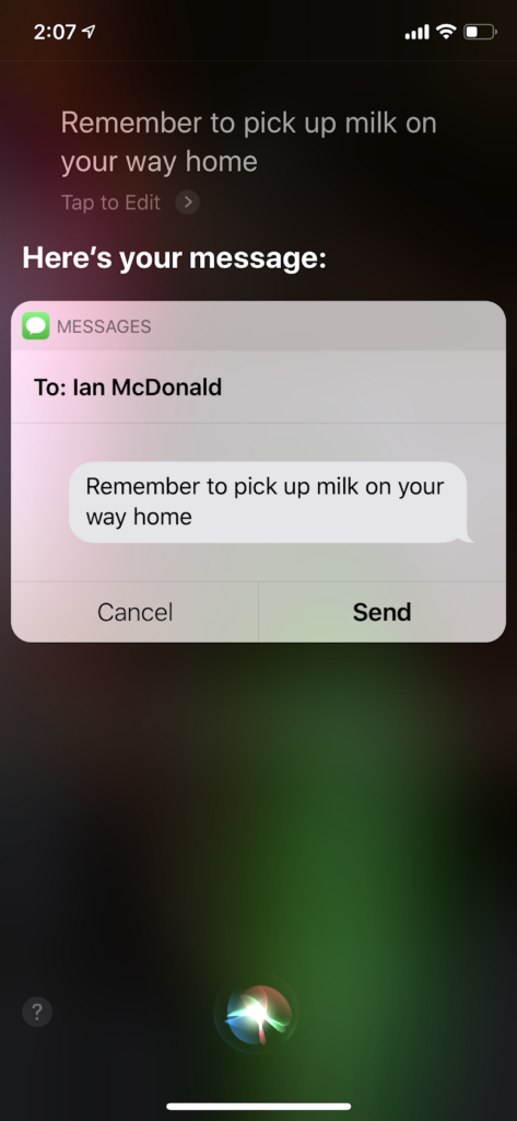 Siri creates text message.