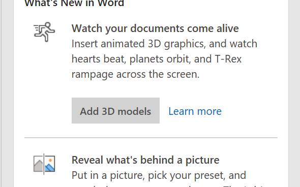 The What's New dialogue